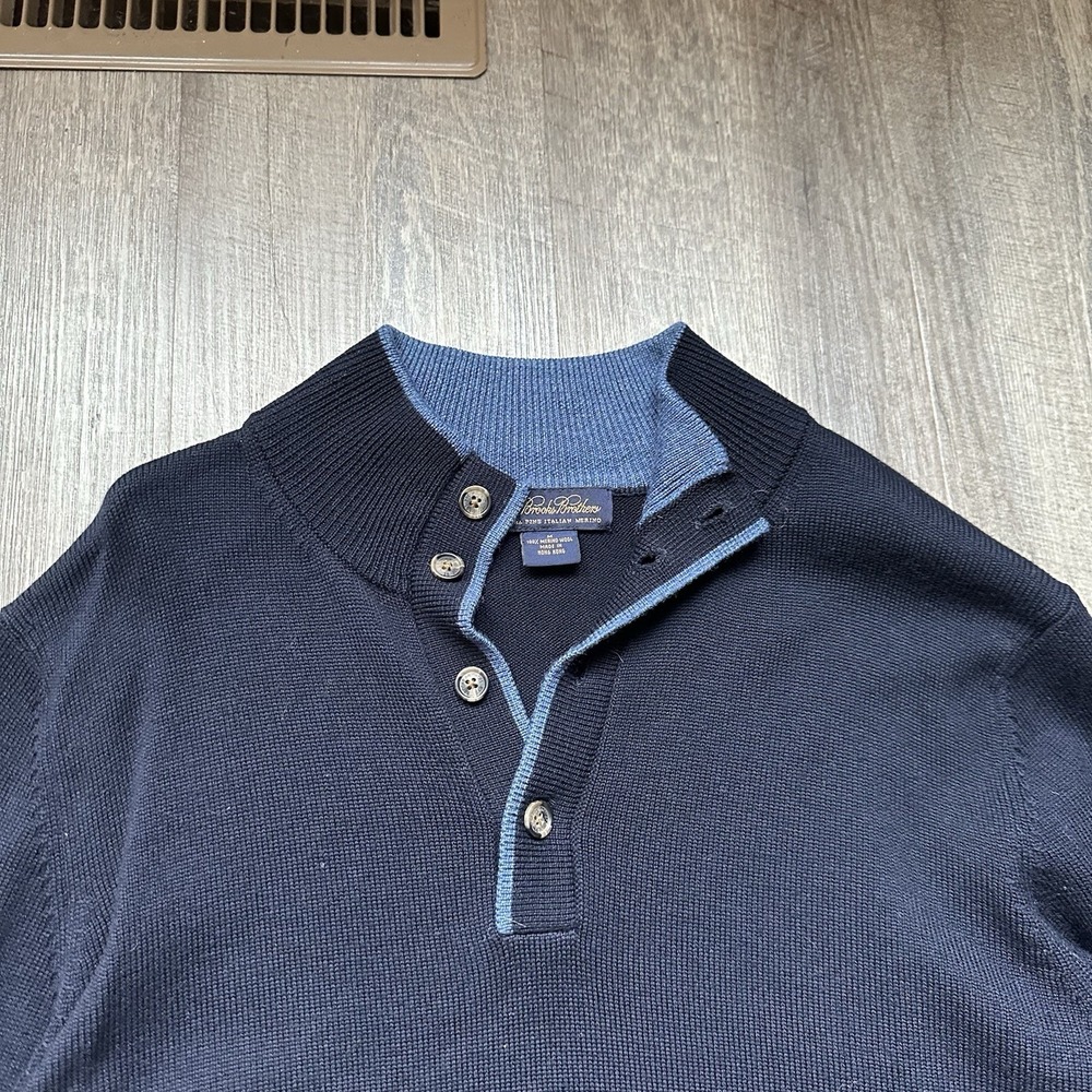 Brooks Brothers Merino Wool Rugby Polo Blue Long Sleeve Vintage Men's Medium - Picture 2 of 6